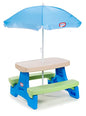 Little Tikes Easy Store Jr. Picnic Table with Umbrella - Blue / Green, 27.25''L x 27.00''W x 18.25''H - size: Junior