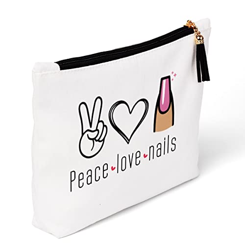 Nail Tech Boss Gifts Cosmetic Bag, Peace Love Nail Makeup Bag, Nail Artist Beautician Gifts for Women Girls Daughter Sisters Coworker Best Friend Friendship Graduation BirthdayTechnician - color: PeaceLoveNail