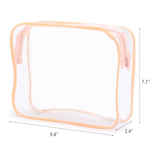 Tbestmax 10 Pack Clear Cosmetic Bags Makeup Bags Portable Waterproof TSA Approved Travel Toiletry Bags Large Organizer Peach Pink, 9.8" x 7.1" x 2.4" - color: Large - Peach Pink