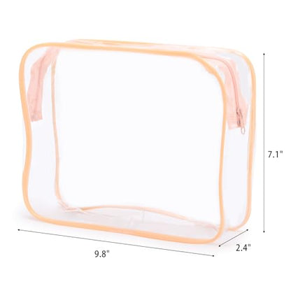 Tbestmax 10 Pack Clear Cosmetic Bags Makeup Bags Portable Waterproof TSA Approved Travel Toiletry Bags Large Organizer Peach Pink, 9.8" x 7.1" x 2.4" - color: Large - Peach Pink