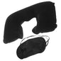 MAGICLULU Inflatable Travel Neck Pillow with Airplane Eye Mask and Set, Black Velvet U-Shaped Sleep Pillow for Plane Travel, Portable Outdoor Comfort Kit