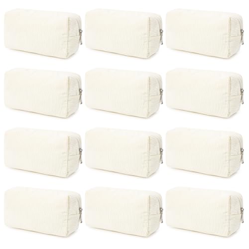 SOIDRAM 12 Pieces Makeup Bag Corduroy Cosmetic Bag Beige Makeup Pouch Travel Toiletry Bag Organizer Cute Makeup Brushes Storage Bag for Women - color: Corduroy Beige, size: 12 Pack