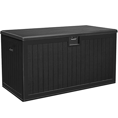 YITAHOME 180 Gallon Double-Wall Deck Box with Side Handles, Outdoor Large Storage for Patio Furniture Cushions, Garden Pool Accessories, Water Resistant & Lockable - color: Black, size: 150 Gallon Double-Wall