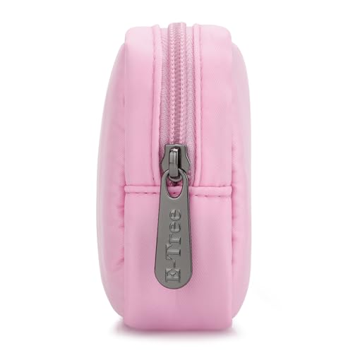 E-Tree Cute Small Makeup Bag, Cosmetic Toiletry Skin Care Make up Little Items Pouch for Purse,Zipper Mini Tech Charger Cable Electronic Organizer Case,Travel Accessories,Pink - color: Pink, style: Travel Makeup Bag
