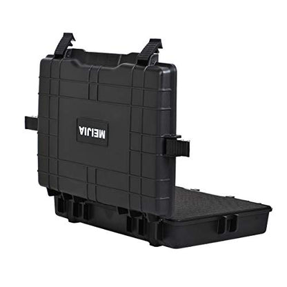 MEIJIA Waterproof Hard Camera Case,Hard Laptop Case,Hard Case with Customized Fit Foam Included, Elegant Black,Fit for computers,camera,lens (21.62"X17.25"X4.87")