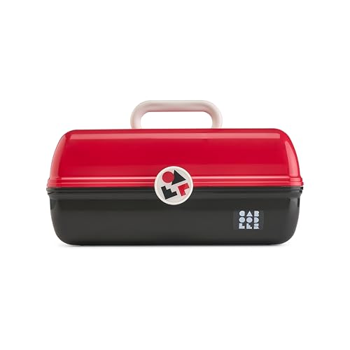 Caboodles School Spirit On-The-Go Girl Makeup Box, Red Over Black, Hard Plastic Makeup Organizer Box, Built-In Mirror, Secure Latch for Safe Travel, Spacious Storage for Large Items - color: Red Black School Spirit