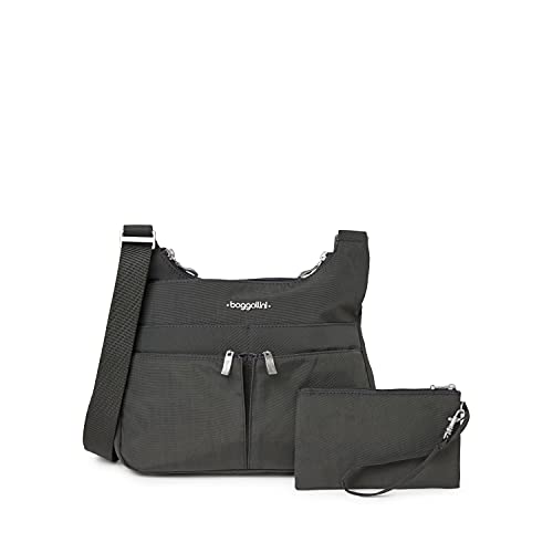 Baggallini Crossbody Travel Bag 11x8.5 Lightweight Water-resistant Nylon Handbag - color: Charcoal