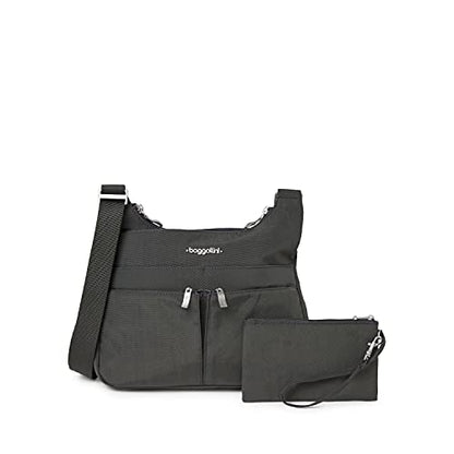 Baggallini Crossbody Travel Bag 11x8.5 Lightweight Water-resistant Nylon Handbag - color: Charcoal
