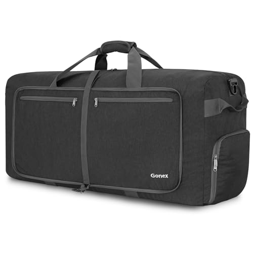 Gonex Large Foldable Travel Duffle Bag with Shoes Compartment, Packable Lightweight Water Repellent Duffel Bag for Camping Gym Weekender Bag - color: Dark Grey, size: 60L
