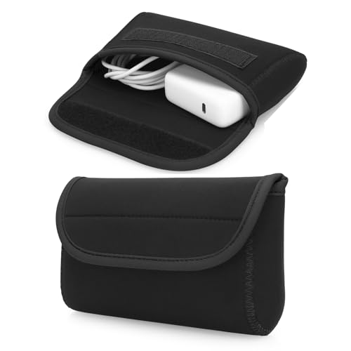 Small Neoprene Tech Pouch, Travel Cable Organiser Bag, Electronics Accessories Carry Storage Bags for MacBook Power Adapter, Power Bank, Wireless Mouse, Phone Charger, or Small Devices, Black - color: Black