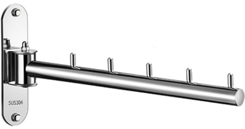 Clothes Hanger Rack Swing Arm, Folding Clothes Hanger Wall Mounted Space Saving Drying Rack, Stainless Steel 304 Laundry Room Valet Hook Holder, Foldable Hanging Hook Rod (Silver)