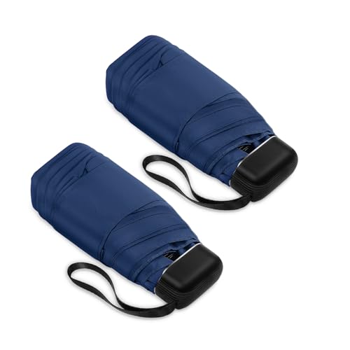 Mini Umbrella - Compact, Waterproof Travel Umbrella for Light Rain, Suitable for Women's Purse and Pocket - color: 05.Dark Blue-2Pack