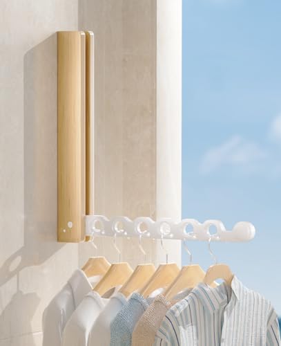 Natural Wood Folding Clothes Hanger Rack for Laundry Room, Wall Mounted Clothes Drying Rack, Laundry Drying Rack Foldable, Perfect for Small Spaces, Beech Wood White - color: White