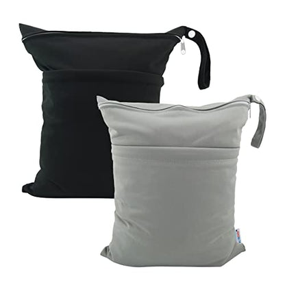 ALVA ALVABABY 2pcs Cloth Diaper Wet Dry Bags Waterproof Reusable with Two Zippered Pockets Travel Beach Pool Daycare Soiled Baby Items Yoga Gym Bag for Swimsuits or Wet Clothes L2629 - color: 01black&gray