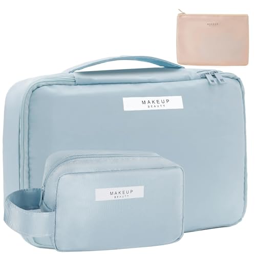 Queboom Travel Makeup Bag Cosmetic Bag Makeup Bag Toiletry bag for women and men (Blue-3pcs) - color: Blue-3pcs