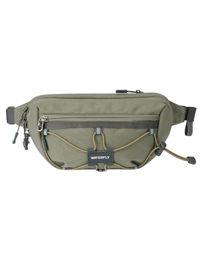 WATERFLY Lightweight Small Fanny Pack: 1.5L Mini Slim Crossbody Waist Belt Hip Bag with RFID Blocking, Anti-Theft & Water Resistant Pouch for Women Men Travel Hiking Running Walking EDC - color: Gray-Green