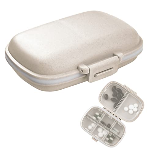 1Pack Travel Pill Organizer, 8 Compartments Portable Pill Case, Small Pill Box for Pocket Purse Portable Medicine Vitamin Container Beige - color: Beige