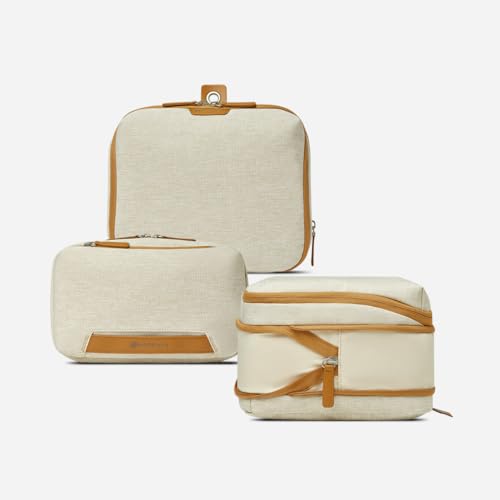 Nordace Travel Packing Organizers Set for Men and Women - 2x Packing Cubes & 1x Wash Pouch - Durable & Water Resistant (Beige-Brown) - color: Beige-Brown