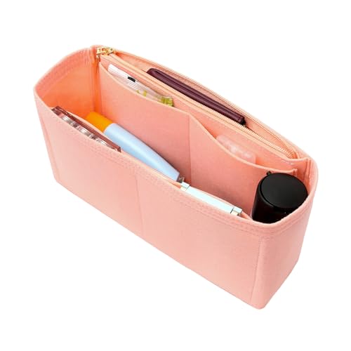 Surblue Purse Organizer Insert for Handbags, Felt Bag Organizer with Zippers Handbag Shaper Pouch for Classic 19 Flap Bag, Marmont, Onthego,（Lightpink, Slender M） - color: Lightpink, size: Slender M
