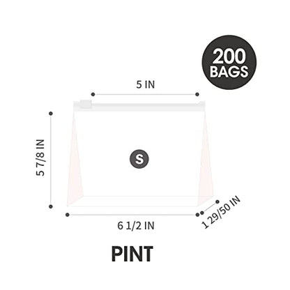 Pint Slider Storage Bags- 200 Count, Featuring Expandable Bottom, Zero BPA, Microwave-Safe(8 boxes of 25) - size: PINT