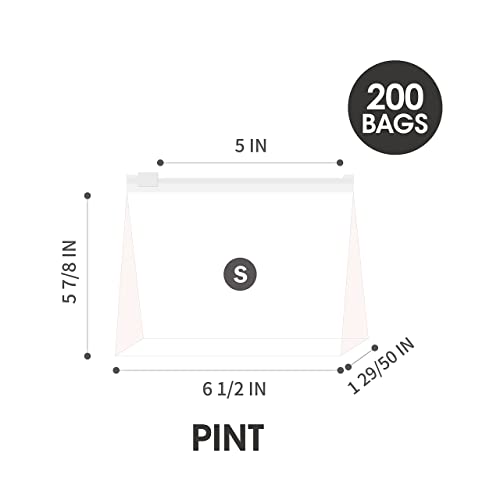Pint Slider Storage Bags- 200 Count, Featuring Expandable Bottom, Zero BPA, Microwave-Safe(8 boxes of 25) - size: PINT