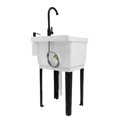 White Utility Sink, 19.3 Inch Standalone Sink with Faucet+Soap Dispenser+Drain Pipe Kit, Ideal for Restaurant, Utility & Laundry Rooms - color: White, 19.7 x 19 x 33.1in