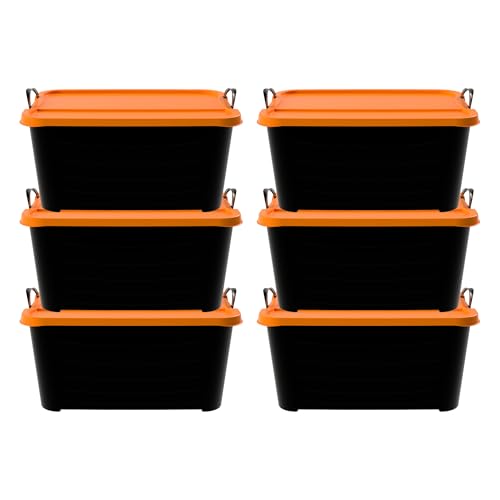 Life Story 6 Pack Heavy Duty Stackable Storage Bin, 55 Quart Home Organizer, Versatile Lightweight Locking Bins with Carrying Handles, Black/Orange - color: Black/Orange, size: 6