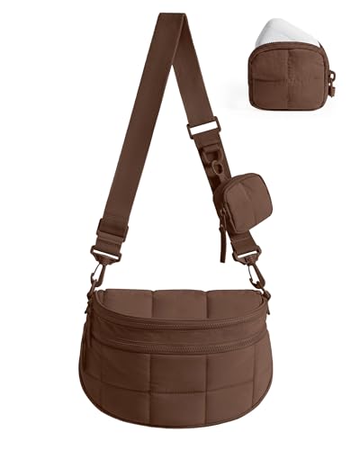 BAGSMART Small Crossbody Bags for Women, Puffer Cute Bum Bag with Pouch, Quilted Purse for Daily Travel College - color: Chocolate, size: 4.6L