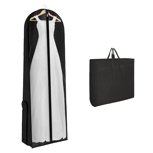 Univivi Wedding Dress Garment Bag, 72" Portable Bridal Dress Bags for Gowns Long, 12'' Gusseted Long Garment Bags with Clear Window and 2 PVC Accessory Pockets for Women, Black - color: Black/Clear
