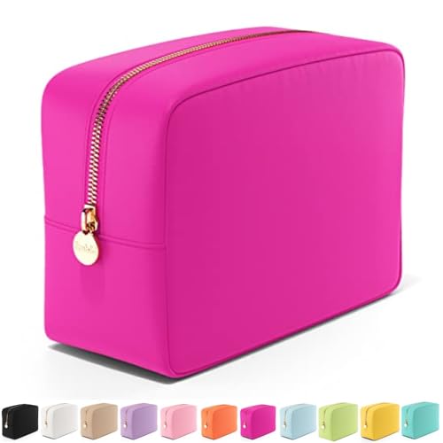 Embla Large Makeup Bag and Waterproof Nylon Travel Toiletry Bag, Large Capacity Cosmetic Zipper Pouch, Fuchsia Pink - color: Fuchsia, size: Large