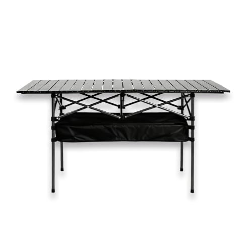 Outdoor Folding Table, 7.93LBS Ultralight Camping Table with Built-in Storage & Carry Bag, 225LBS Heavy Duty Aluminum Tabletop Carbon Steel Frame for Camping, Picnic, Beach, BBQ - color: Black