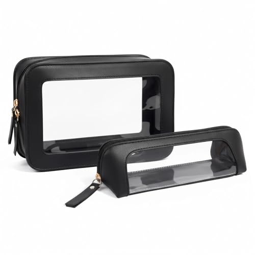 LETGO Clear Makeup Bag Set,Portable Clear Makeup Bag Waterproof Travel Makeup Brushes Bag Makeup Pouch TSA Approved Toiletry Bag Women Traveling Car Accessories for Girls(Dual Black) - color: Dual Black