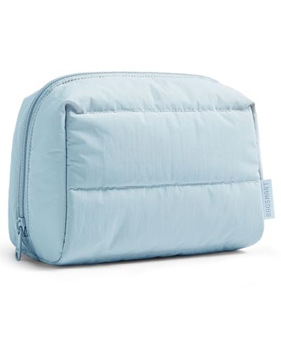 BAGSMART Puffy Makeup Bag, Wide Opening Cosmetic Organizer, Soft Water-Resistant Travel Toiletry Pouch for Women for Purse, Compact & Spacious - color: 02-Baby Blue