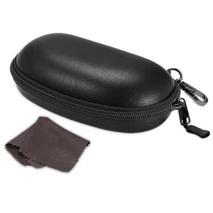 Fintie Sunglasses Case with Carabiner, Hard Shell Shockproof Sport Glasses Cases Travel Zipper Eyeglasses Holder, Black - color: Black