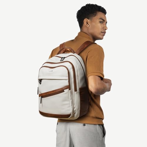 LATMAP Backpack for Women Men - Vegan Leather Backpack Purse Travel Carry-on Bag College Bookbag Work fits 16.5" Laptop, Beige - color: Beige