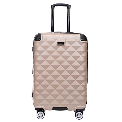 Kenneth Cole REACTION Diamond Tower Collection Lightweight Hardside Expandable 8-Wheel Spinner Travel Luggage, Rose Champagne, 24-Inch Checked - color: Rose Champagne, size: 24-Inch Checked