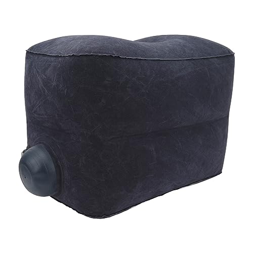 Foot Rest Pillow Inflatable Two Layer Single Air Valve PVC Flocking Portable Reducing Fatigue Airplane Foot Pillow for Office Home Travel (Dark Blue) - color: Dark Blue
