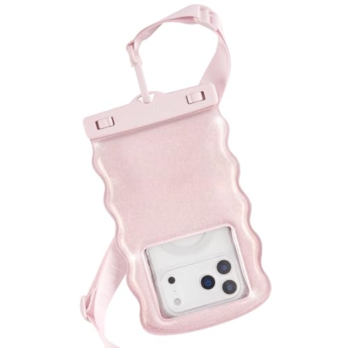 Case-Mate Wavy IP68 Waterproof Phone Pouch - Large Floating Phone Case w/Crossbody Lanyard - Cruise Ship Travel Essentials Compatible w/All Devices - Hidden Pocket for Card/Cash- Ballet Pink Twinkle - color: Wavy Ballet Pink Twinkle