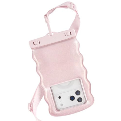 Case-Mate Wavy IP68 Waterproof Phone Pouch - Large Floating Phone Case w/Crossbody Lanyard - Cruise Ship Travel Essentials Compatible w/All Devices - Hidden Pocket for Card/Cash- Ballet Pink Twinkle - color: Wavy Ballet Pink Twinkle