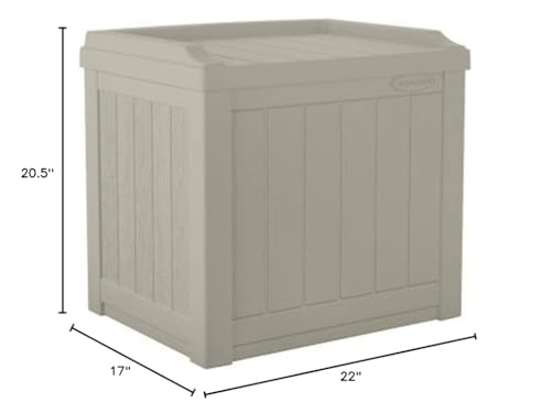 Suncast Outdoor Storage Box - 22 Gallon Light Taupe Resin Outdoor Deck Box with Seat, Weatherproof Patio Storage Bin Container for Keeping Cushions, Tools & Towels for Pool, Yard, & Garden