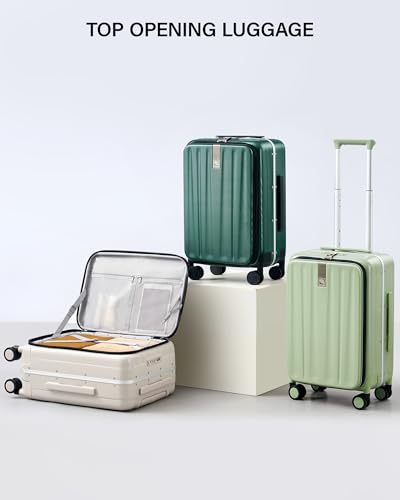 Hanke 24 Inch Checked Luggage Front Opening Rolling Suitcase Hard Sided Luggage with Spinner Wheels Travel Luggagefor Woman Men.(Dark Green) - color: Dark Green, size: 24 Inch