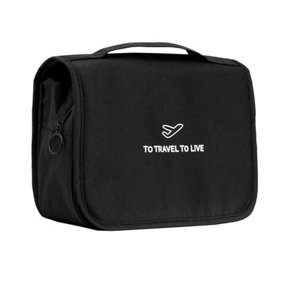 L&FY Hanging Travel Toiletry Bag Women's Cosmetic Organizer Makeup Case Pouch Men's Shaving Kits With Handle (Canvas Black) - color: Canvas Black, size: Compact Size