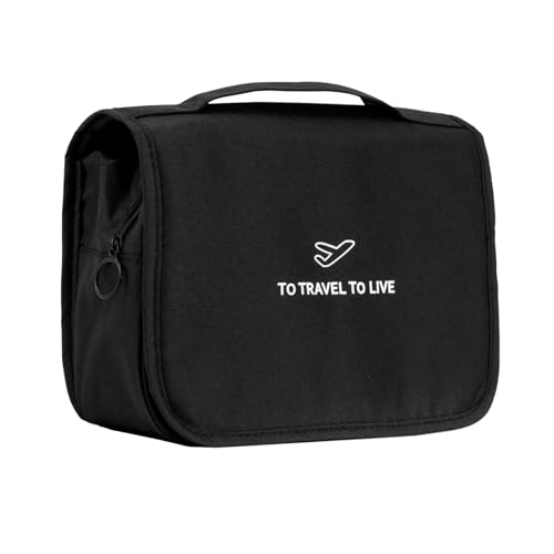 L&FY Hanging Travel Toiletry Bag Women's Cosmetic Organizer Makeup Case Pouch Men's Shaving Kits With Handle (Canvas Black) - color: Canvas Black, size: Compact Size