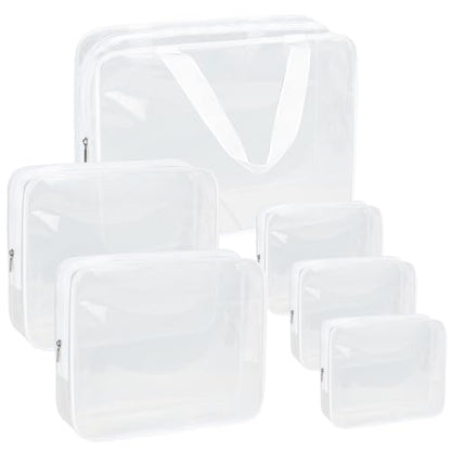 APREUTY Clear Makeup Bags, TSA Approved 6 Pcs Cosmetic Makeup Bags Set Clear PVC with Zipper Handle Portable Travel Luggage Pouch Airport Airline Vacation Organization (Bright White) - color: Bright White-6PCS (Large+Medium+Small)