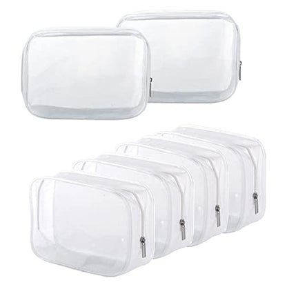 BEFORYOU 6 Pack Clear Toiletry Carry Pouch with Zipper Portable Plastic Waterproof Cosmetic Bag TSA Approved for Vacation Travel Bathroom and Organizing (White, Large) - size: Large bags only