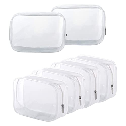 BEFORYOU 6 Pack Clear Toiletry Carry Pouch with Zipper Portable Plastic Waterproof Cosmetic Bag TSA Approved for Vacation Travel Bathroom and Organizing (White, Large) - size: Large bags only