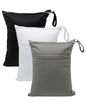babygoal Wet Dry Bags 3 Pack, Waterproof Reusable Travel Bags for Swimsuits, Baby Cloth Diapers, Beach, Pool, Gym Bag & Wet Clothes with 2 Pockets L-BWG - color: 01 Black&Grey&White
