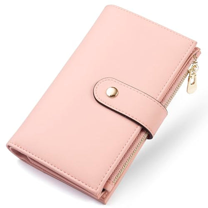 yiijay Womens Wallet RFID Blocking Leather Trifold Clutch Wallet Credit Card Holder Ladies Travel Wallet Purse with Pen Holder - color: 1Pink