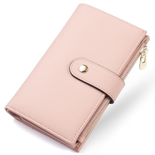 yiijay Womens Wallet RFID Blocking Leather Trifold Clutch Wallet Credit Card Holder Ladies Travel Wallet Purse with Pen Holder - color: 1Pink