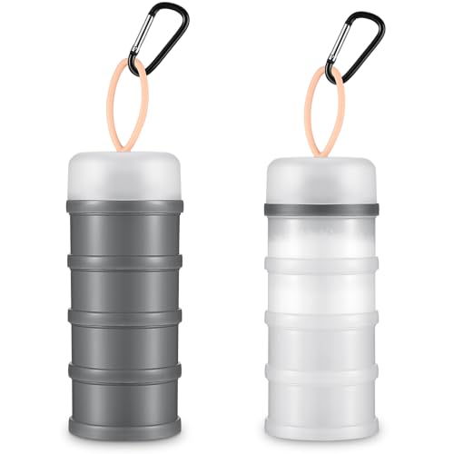 Baderke 2 Pcs Protein Powder Container with Funnels Stand, 4 Stackable Leakproof Protein Powder Dispenser, Portable Keychain Powder Container for Workout, Fitness, Travel(Gray, White) - color: Gray, White